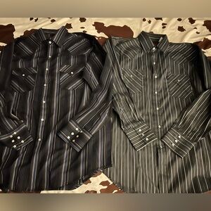 PLAINS WESTERN WEAR MENS LARGE 2 long sleeve SNAP closure dress shirts